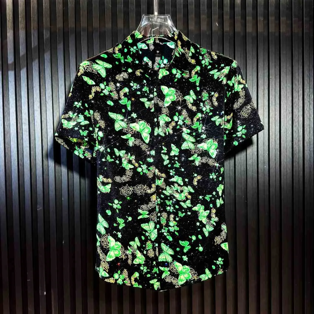 Men's butterfly-print shirt with a rugged, cool vibe