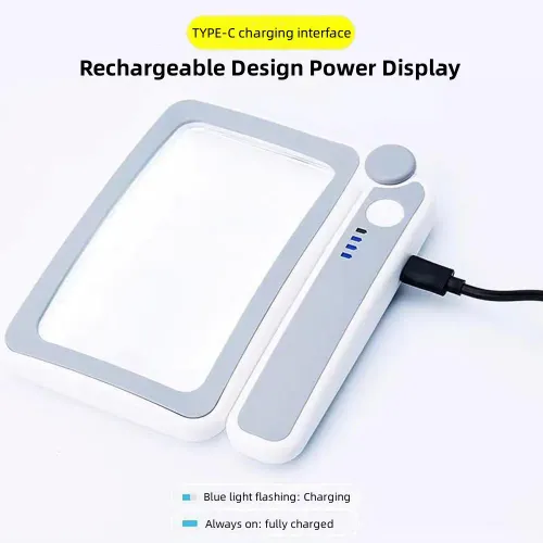 LED light 4X handheld magnifying glass with foldable optical lens, suitable for elderly people to read newspapers