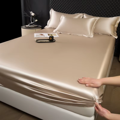 ✨ 3-Piece Ice Silk Fitted Sheet Set, 1 Fitted Sheet + 2 Pillowcases, Silky Smooth Cooling & Breathable Bed Sheets with Stretchy Elastic Fit for 10–18cm Mattresses