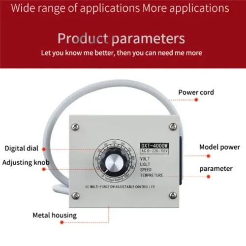 AEE6-4000W Voltage Controller Adjustable SCR Dimmer UK Plug Stepless Variable Speed Voltage Regulator