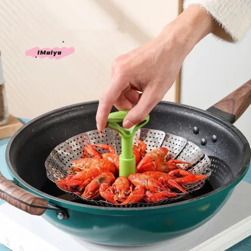 Stainless Steel Lotus Steaming Tray  Folding Food Steamer Basket Mesh Rack for Vegetable Fruit Cooking