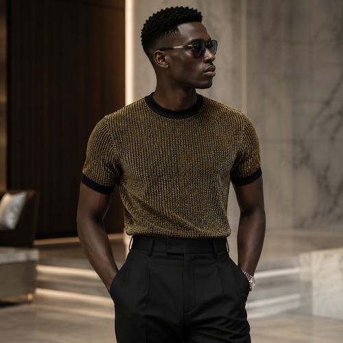 Affordable luxury mesh crew-neck short-sleeve T-shirt
