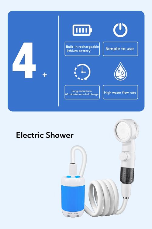 Portable camping shower, electric USB portable shower, waterproof outdoor shower for camping