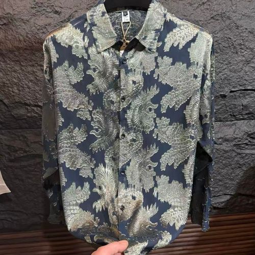 Men's silver-blue breathable ice-silk long-sleeve undershirt