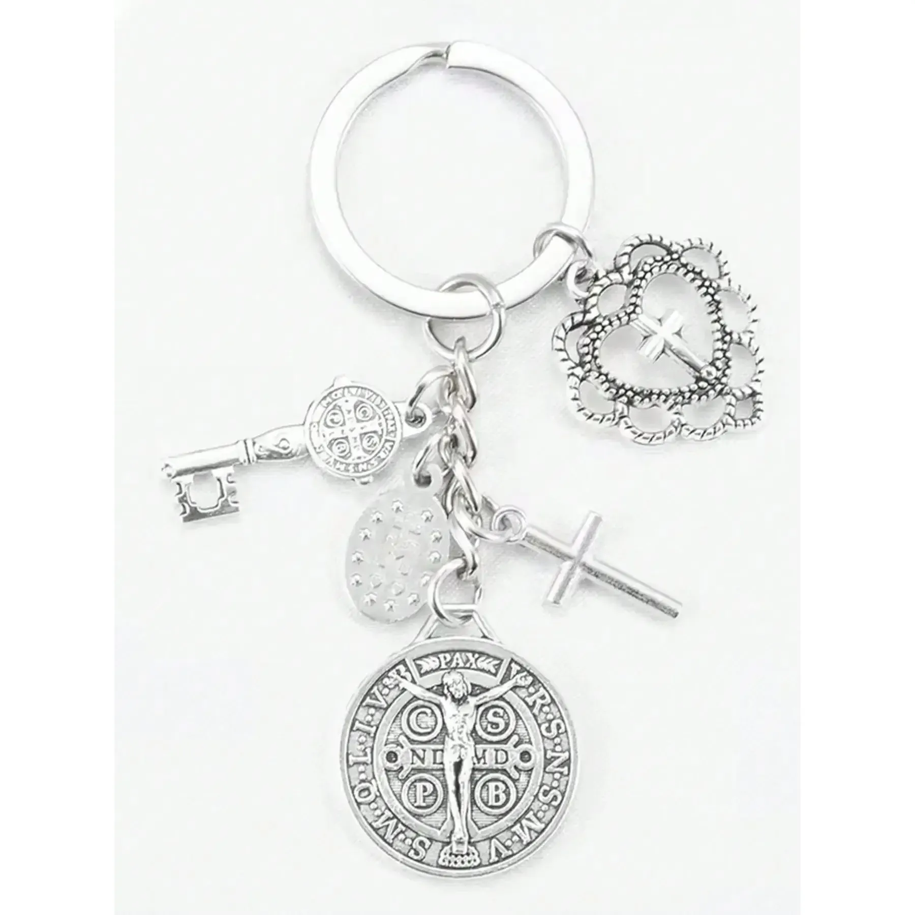 3PCS Family Pack Religious St Benedict Virgin Mary Cross Keychain Prayer Protection Multi-Piece Bag Phone Charm Party Gift