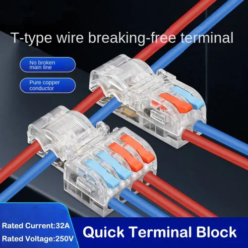 6pcs Mini T type Quick Terminal Block Universal Compact Wire Connector Quick Electrical Cable Splice Push-in Terminal Blocks