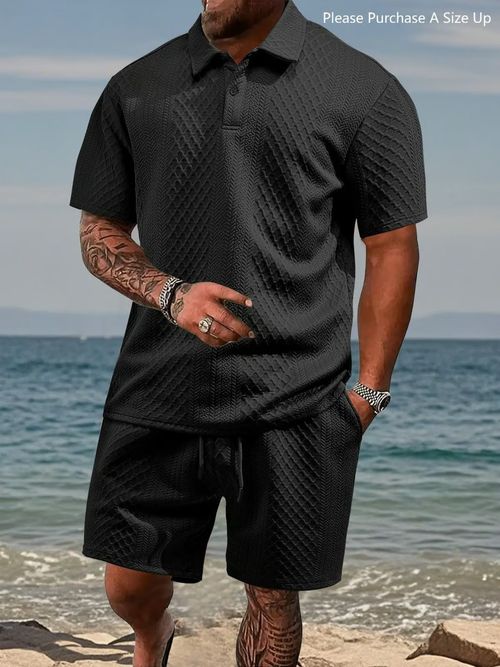 💓💋So Cool — Men's Solid-Color Polo Shirt & Drawstring Shorts Set: A Comfortable and Breathable Two-Piece Outfit