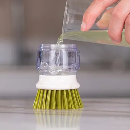 Soap Dispenser Palm Dish Brush Equipped with Storage Bracket Bowl Cleaning Tool with Drainage Base Kitchen Utensils for Cookware