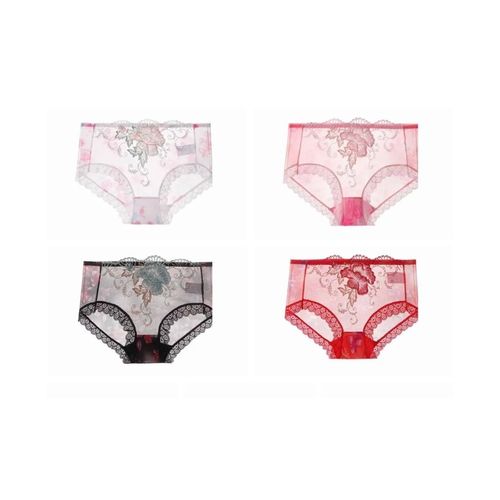 4 pieces of sweet mesh transparent lace flower underwear in plus size