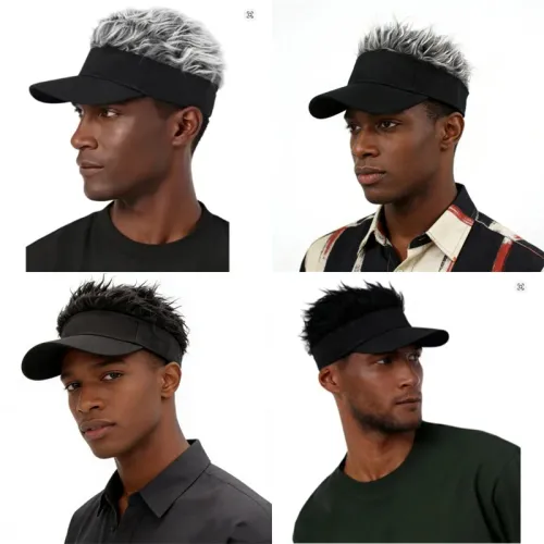 Men Synthetic Short Hair Spiked Wig Golf Baseball Cap Fake Hair Hat Adjustable Sunshade Visor Fancy Performance Hip-Hop Headwear
