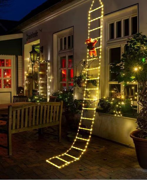 Santa Claus climbing ladder lights, colorful lights, Christmas tree wall decoration lights