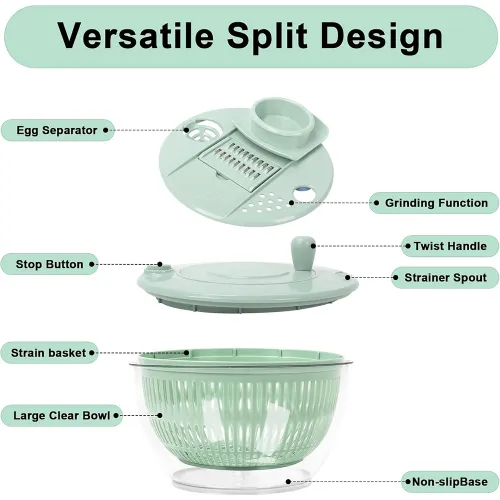 6 In 1 Salad Spinner Large Salad Spinner Vegetable Washer with Vegetable Chopper Multi-Use Lettuce Spinner Salad Dryer