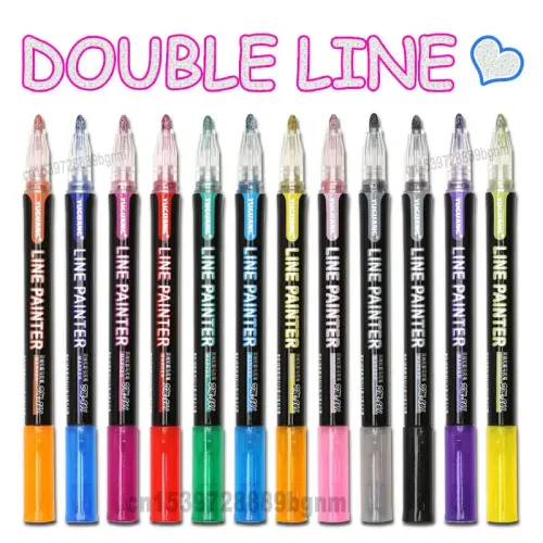 12 Color Double Line Outline Art Marker Pen For DIY Scrapbook Poster Cards Painting Drawing Graffiti Glitter Highlighter