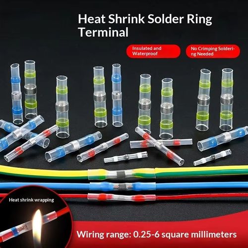 Heat-shrink solder connectors (pack of 50 or 100) – waterproof solder seal, heat-shrink butt connectors.