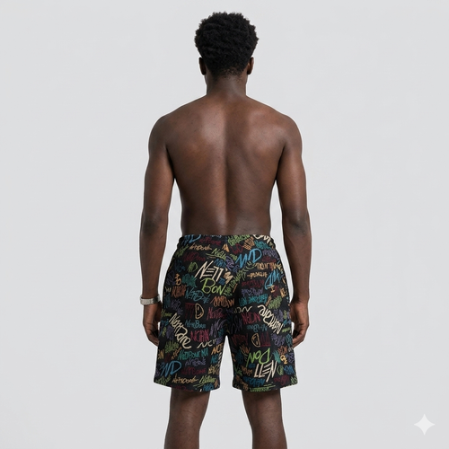Letter graffiti knitted shorts men's summer thin fashion brand full print pants beach vacation five quarter pants