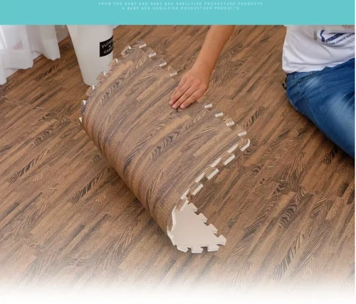 12pcs Wood Baby Play Mat Floor Rug Thickened Foam Floor Children's Non-slip