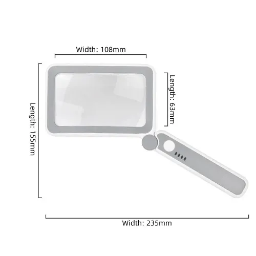 LED light 4X handheld magnifying glass with foldable optical lens, suitable for elderly people to read newspapers