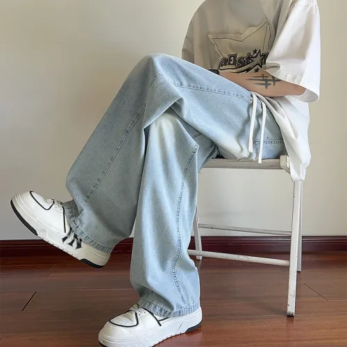 Cool Sensation Ice Silk Men's Jeans Summer Thin Brand Large Size Loose Wide Leg Straight Tube Long Pants