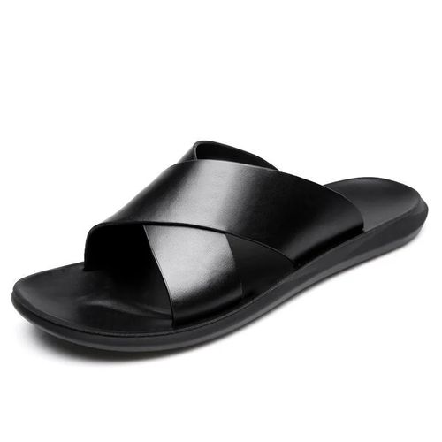 New Men's Slippers Genuine Leather Sandals for Men Casual Non-Slip Beach Shoes Fashion Soft Soled Flip Flops Men Flat Shoes