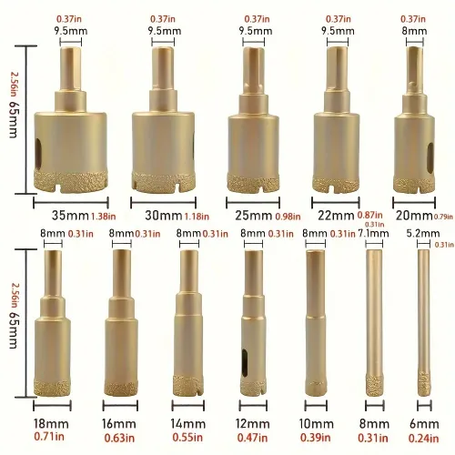 12pcs Diamond Drill Bit Set for Glass, Marble & Stone - 6-35mm Hole Saw Kit with Hand Tools, Granite, Tile, Ceramic