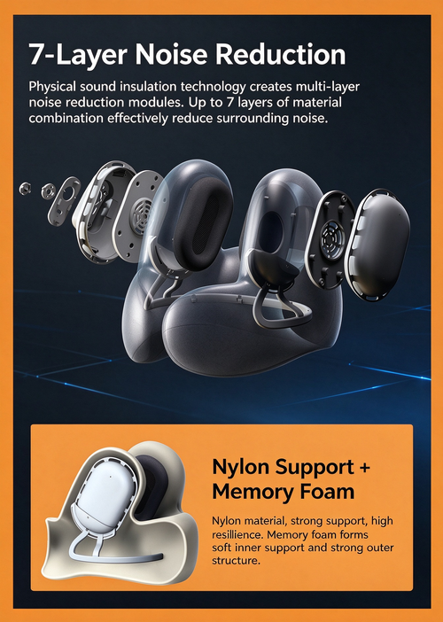 Black Friday Sale - Hot selling Bluetooth Music U-shaped Neck Pillow with Memory Cotton Noise Reduction Pillow