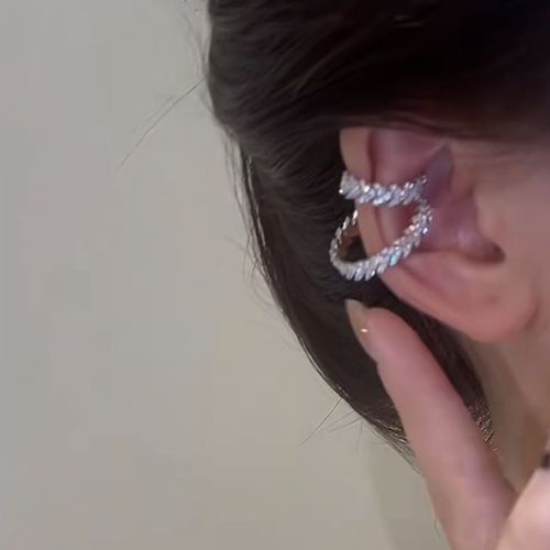 A pair Full zircon leaf double-layer ear bone clip light luxury zircon no ear piercing design earrings ear clip earrings