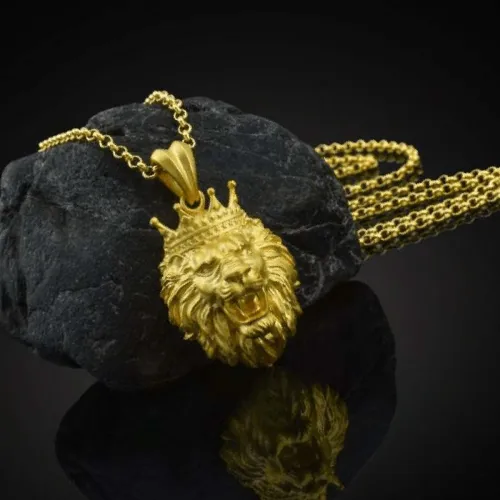 1Pc Crown Lion Head Necklace Men's Pendant