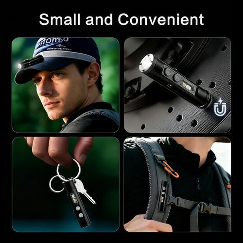 🔦Pocket Rechargeable EDC Flashlight: Mini Keychain Light with Fire Starter & Window Breaker