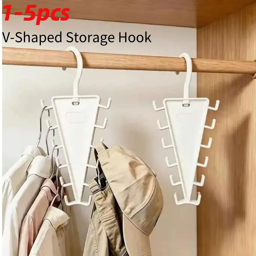 5PCS 12 Hooks V-Shaped Storage Hook Clothes Hanger Organizer 360° Rotatable Wardrobe Space Saving Clothing Rack For School Hats