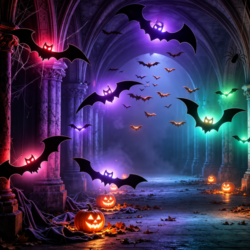Halloween Glow-in-the-Dark Bat Wall Decals (24 Pack) – Spooky Decorative Stickers with LED Lights