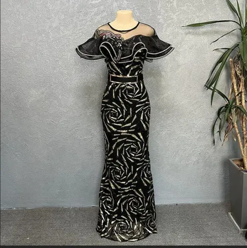 Women's Bodycon Maxi Dashiki Nigerian Wedding Party Gowns Fashion African Luxury Sequins Evening Dresses New
