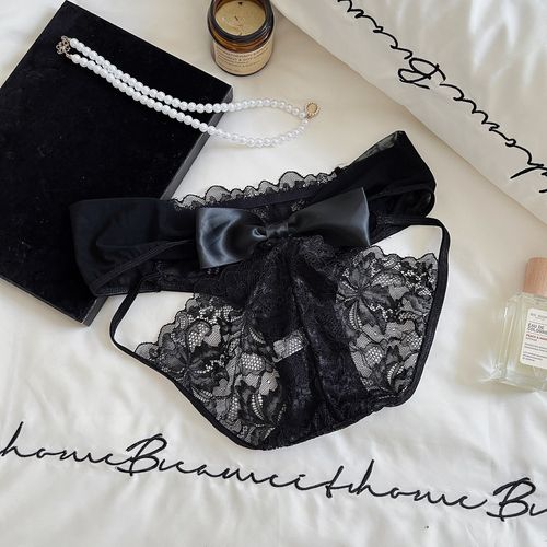 Women sexy Low Rise Mesh Briefs with Cutouts Lace Up Detail and Large Bow Accent