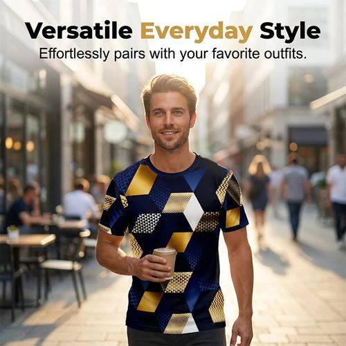 Men's 3D Geometric Print Crew Neck Shirt