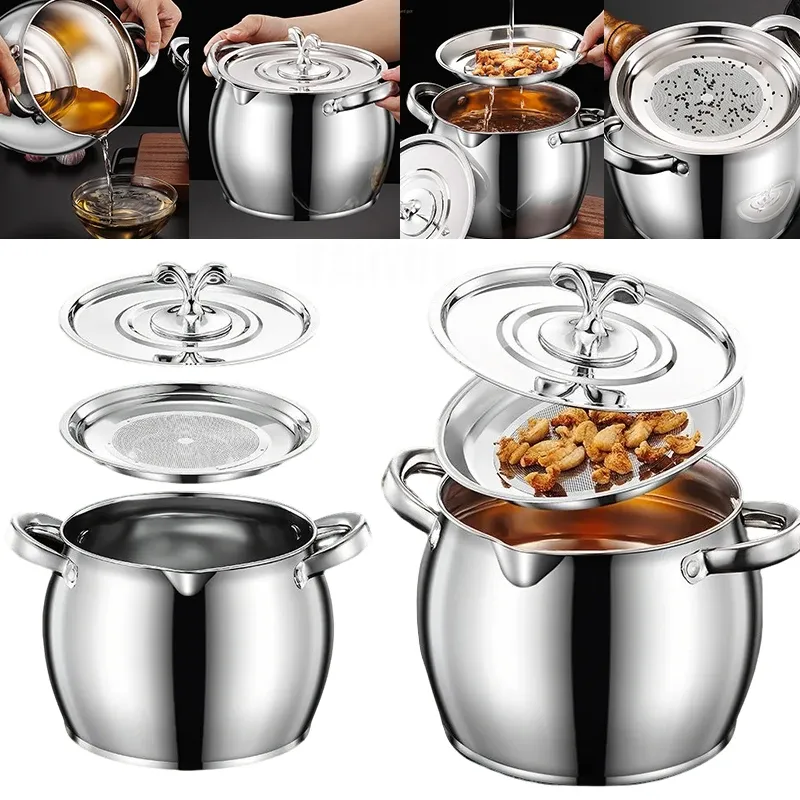 Filter Pot Stainless Steel Lard Strainer Cooking Oil Strainer Grease Keeper Storage Container Oil Bottle Kitchen Tools