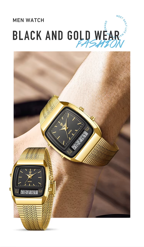 Unisex Luxury Dual-Display Quartz Waterproof Watch