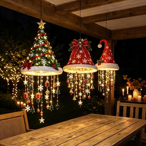 Hanging Santa Hat LED Tree Lights | Cascading Holiday Glow