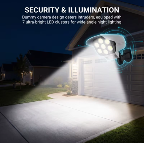 Solar Motion Sensor Security Light Dummy Fake Camera Outdoor Wall Lamp with Remote