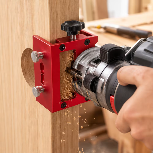 🔧Aluminum Alloy Door Lock Mortising Jig Adjustable Clamping Red Finish Lock Installation Jig Router Bit Set
