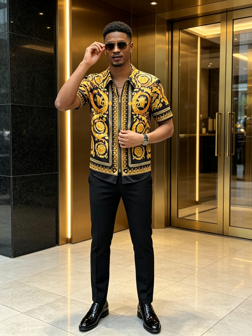 Black gold court printed noble business shirt T-shirt