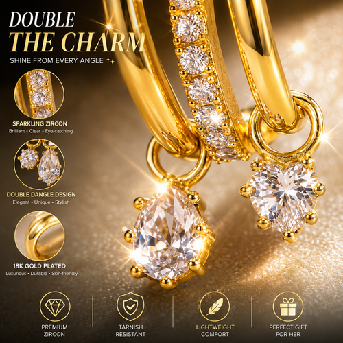 ✨ Double Hoop Zircon Dangle Earrings – Luxury Gold-Plated Statement Jewelry for Women