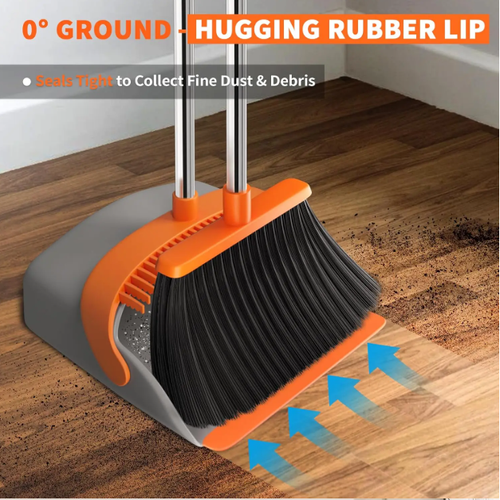 Upgraded Broom and Dustpan Set with Self-Cleaning Teeth, 52  Long Handle for Pet Hair and Home Cleaning