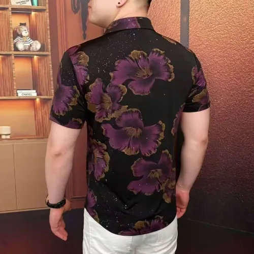 Summer Flower Print Rhinestone Shirt for Men Slim Fit Short Sleeve Casual Shirts Versatile Social Business Streetwear Shirt 2026