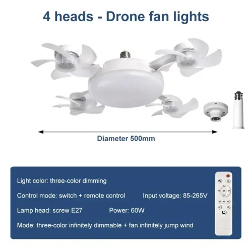 Socket Fan Light Ceiling Fan with Remote Control Dimmable LED Light Temperatures Quiet Pure Copper Motor for Bedroom Kitchen