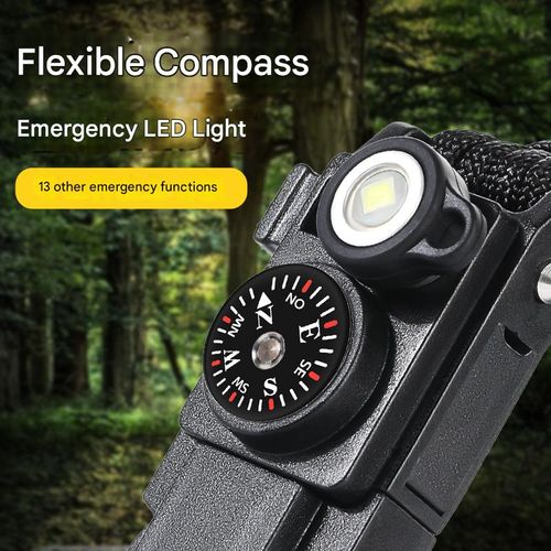 Umbrella rope bracelet, outdoor life-saving supplies, multifunctional small knife, broken window bracelet, LED light, outdoor survival SOS bracelet