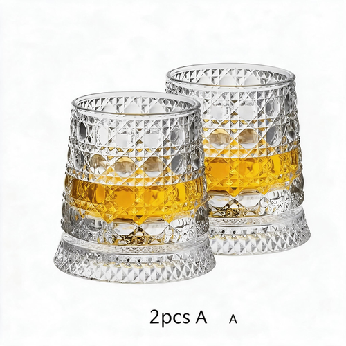 2PCS 360° Rotating Whiskey Glass Set, Crystal Spinning Tumbler Gift For Men, Whiskey Lovers & Home Bar