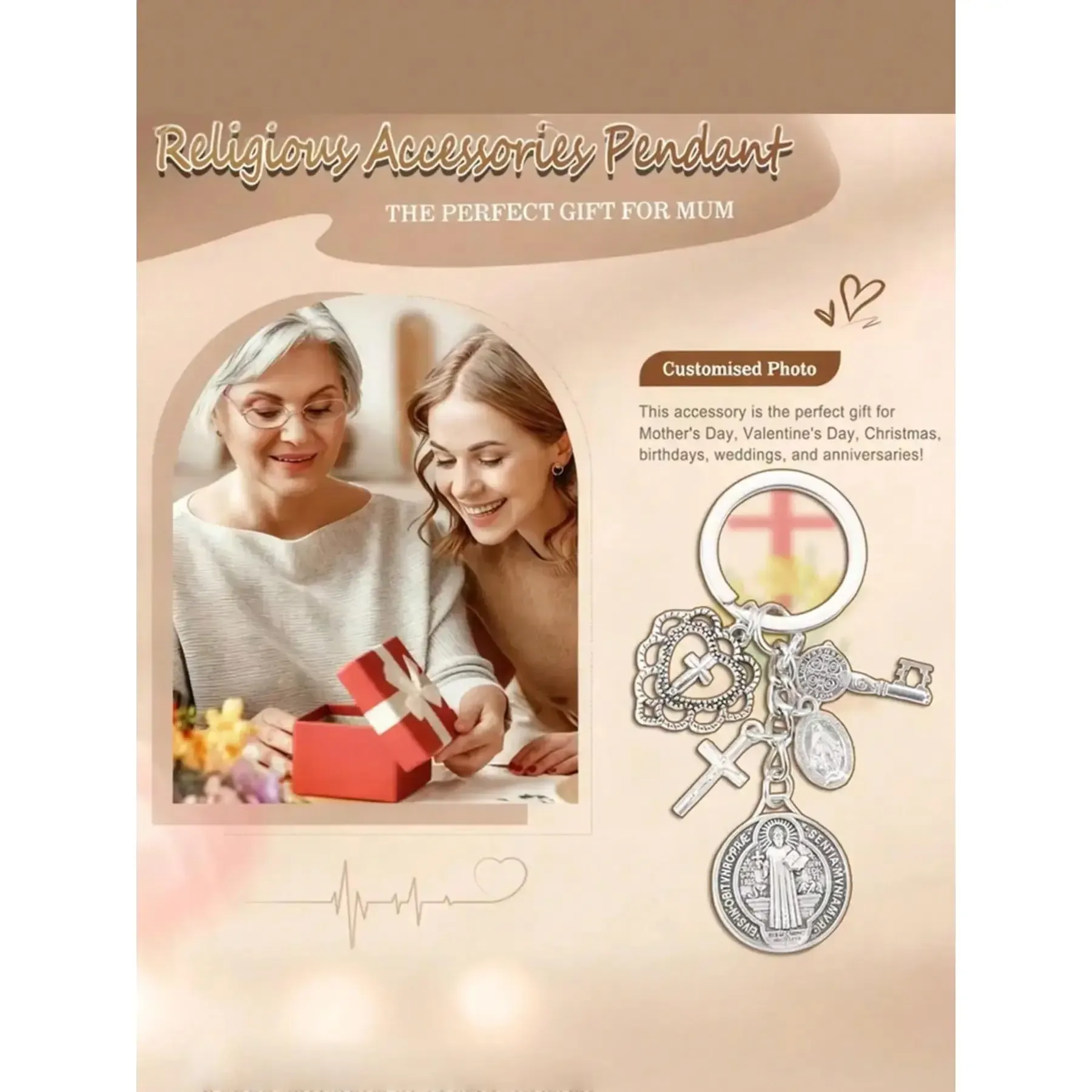 3PCS Family Pack Religious St Benedict Virgin Mary Cross Keychain Prayer Protection Multi-Piece Bag Phone Charm Party Gift