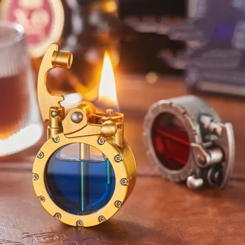 Retro Transparent Fuel Tank Lighter Metal Rocker Kerosene Lighter Personalized Windproof