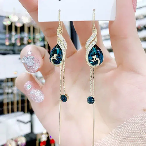 Alloy Phoenix Crystal Tassel Earrings Ear Acupressure Onyxtone Lymphatic Magnetotherapy Earrings Piercing Ear Accessories