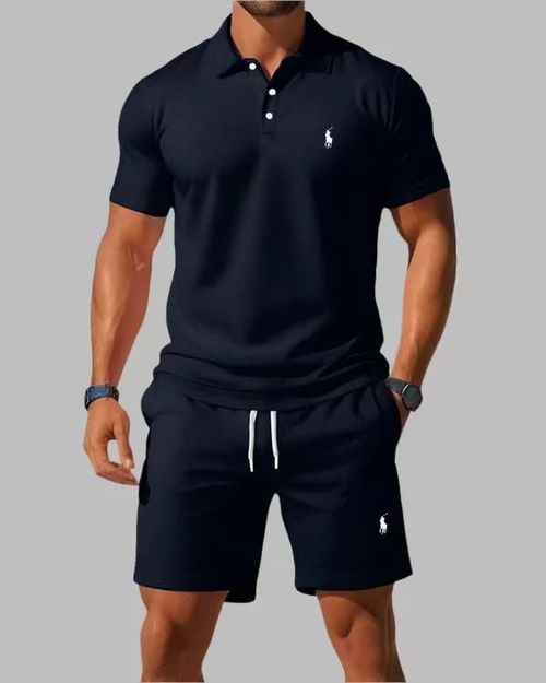 Men's Breathable Polo Shirt and Drawstring Shorts Set, Loose Fit, Casual Summer Wear
