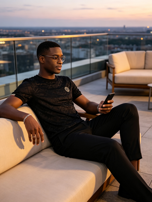 Black textured short sleeved shirt